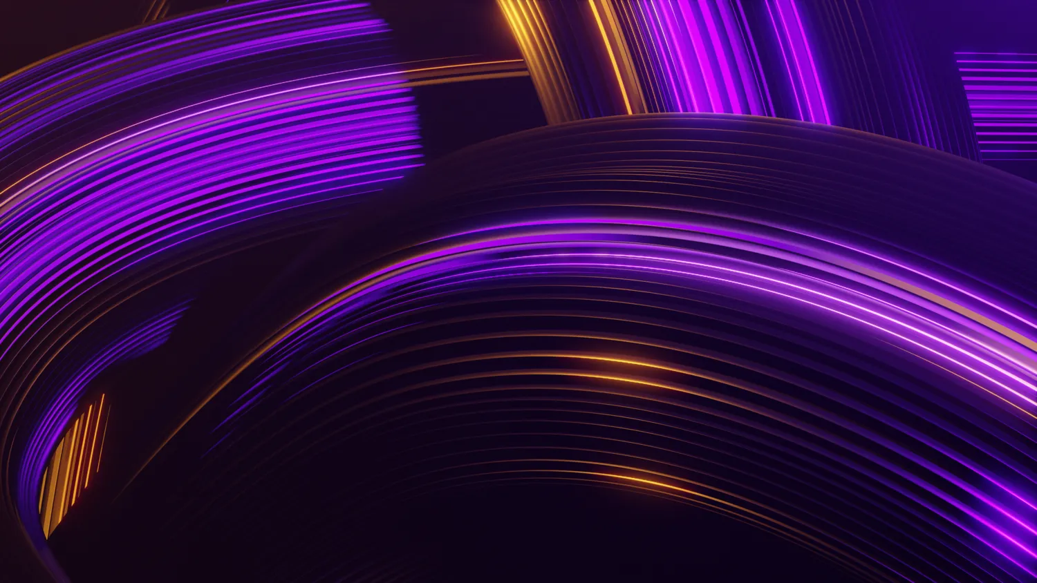 A purple-and-gold render of an abstract tube-like shape tied in a knot.