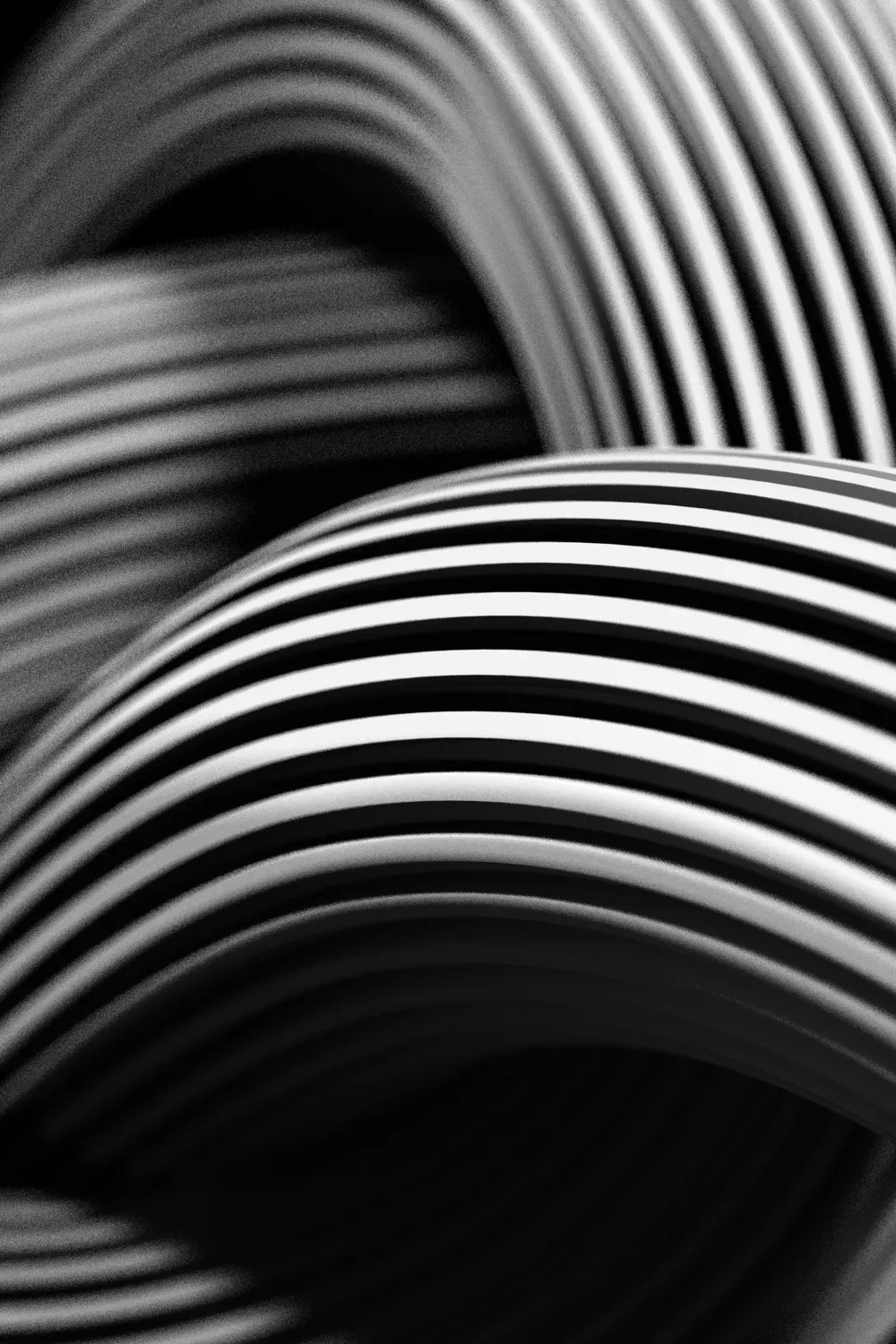 A black-and-white render of an abstract tube-like shape tied in a knot.